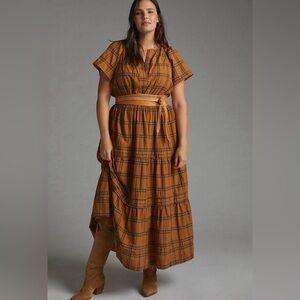 Anthropologie Somerset dress by Maeve, in tan plaid, size 2x.